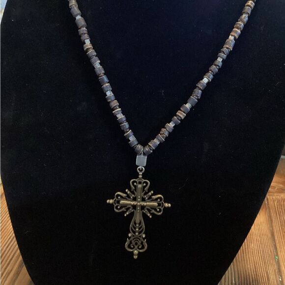 New Handcrafted Bump’s Creations Beaded Cross Necklace - Picture 1 of 5